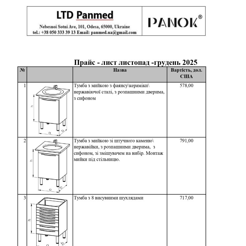 Прайс меблеві модулі